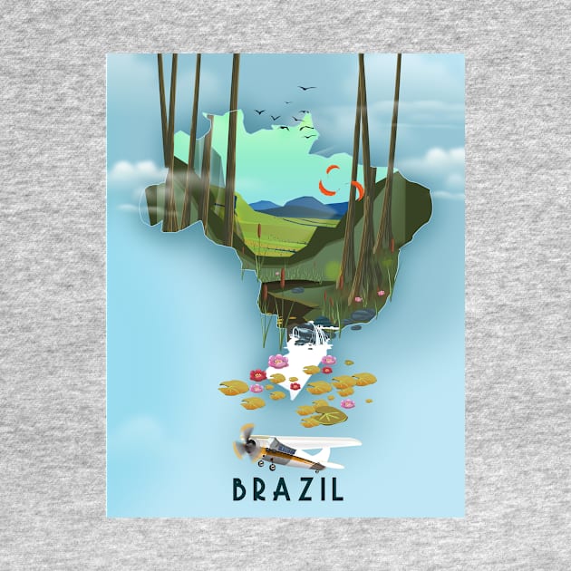 Brazil Travel poster map by nickemporium1